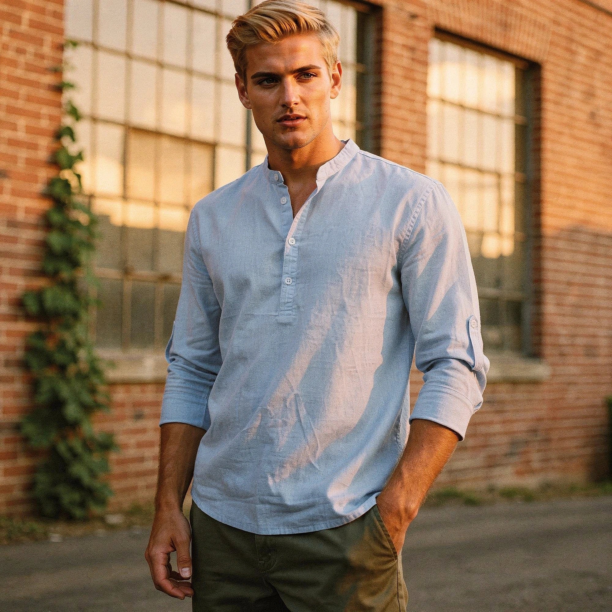 View of a relaxed fit autumn shirt in a warm rust color, featuring a soft fabric and casual style