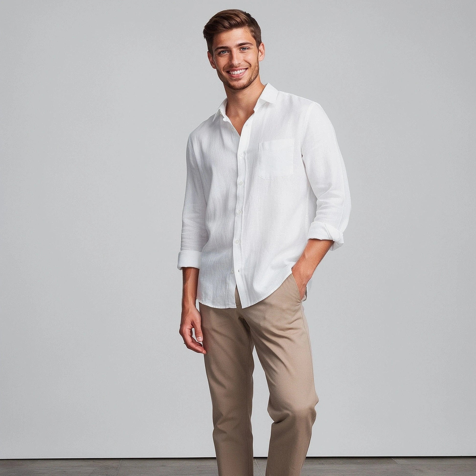 Lightweight casual shirt in light blue, featuring a relaxed fit and button down collar, view