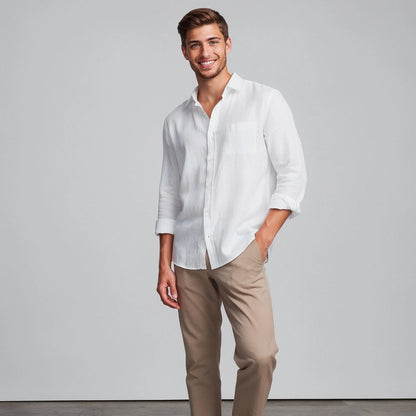 Lightweight casual shirt in light blue, featuring a relaxed fit and button down collar, view