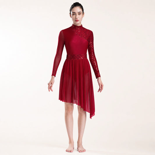 ballet leotard — Burgundy sparkle ballet dress front view — view 2