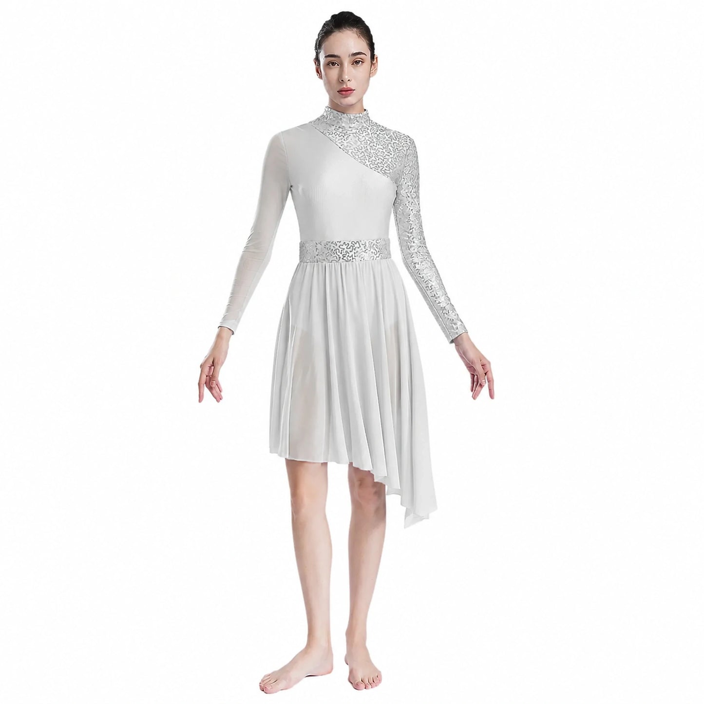 ballet leotard — White sparkle ballet dress front view — view 3