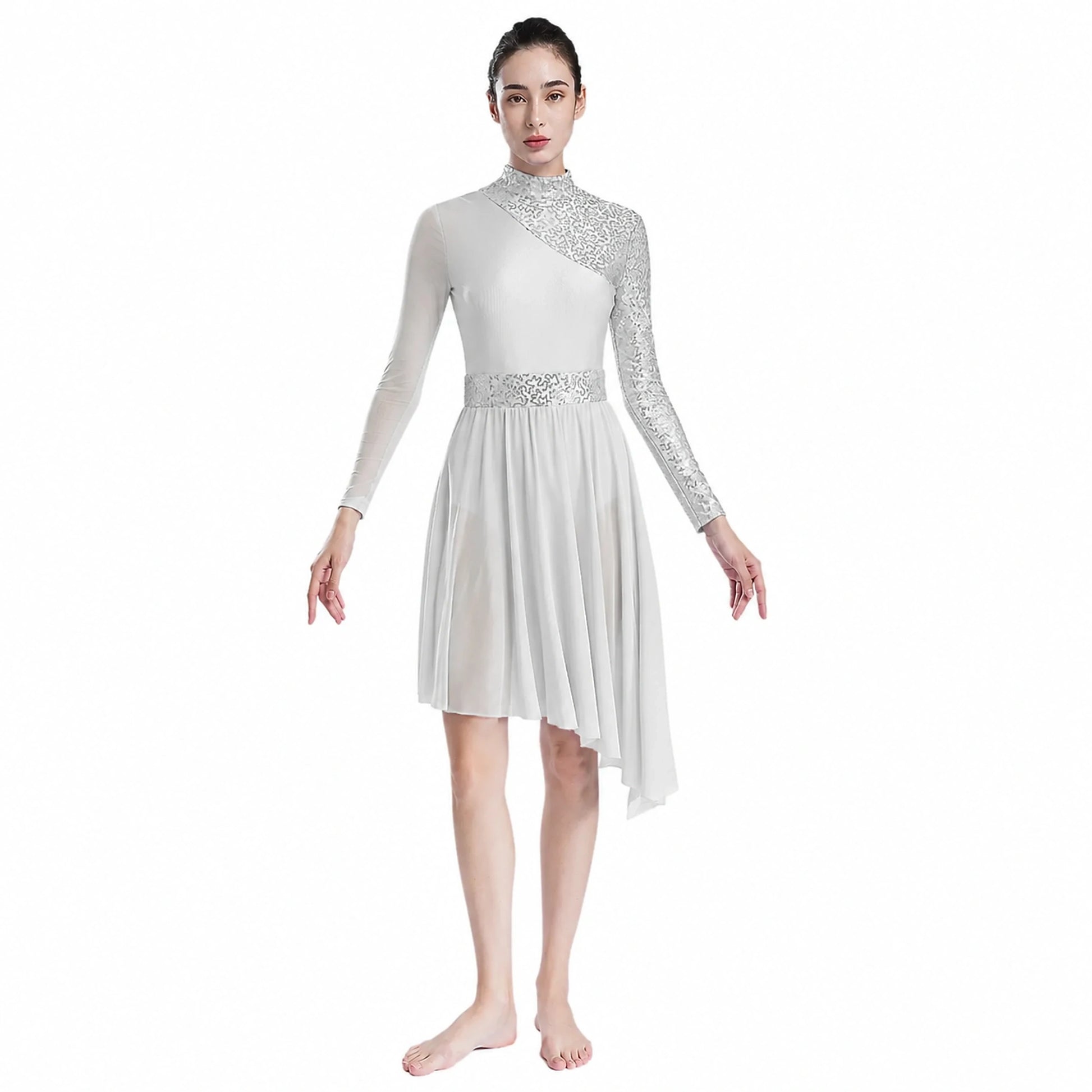 ballet leotard — White sparkle ballet dress front view — view 3