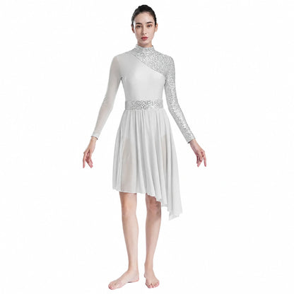 ballet leotard — White sparkle ballet dress front view — view 3