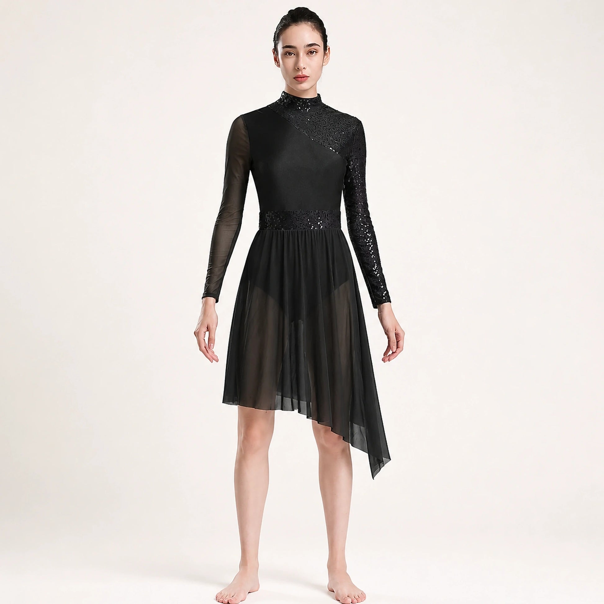 ballet leotard — Black sparkle ballet dress front view — view 5