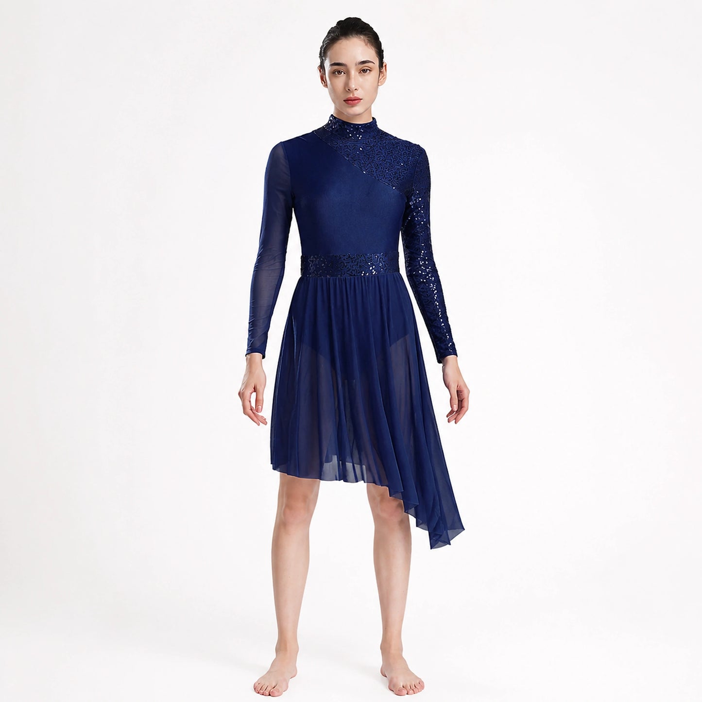 ballet leotard — Navy blue sparkle ballet dress front view — view 6