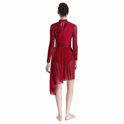 ballet leotard — Burgundy sparkle ballet dress back view — view 7