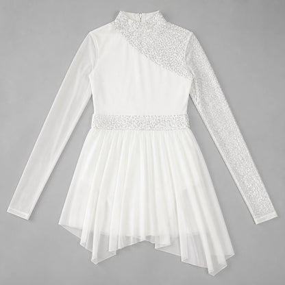 ballet leotard — White sparkle dress construction detail — view 9