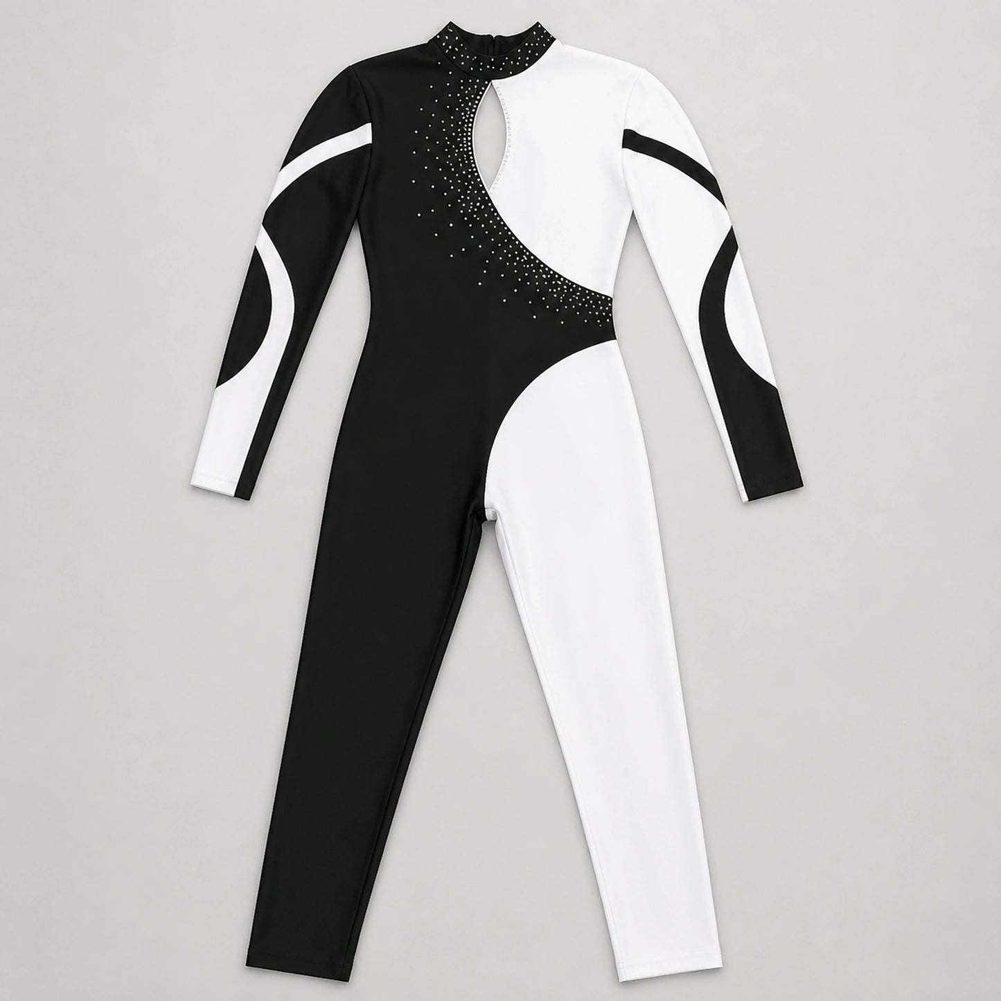 ballet leotard — Black and white unitard mesh construction detail — view 8