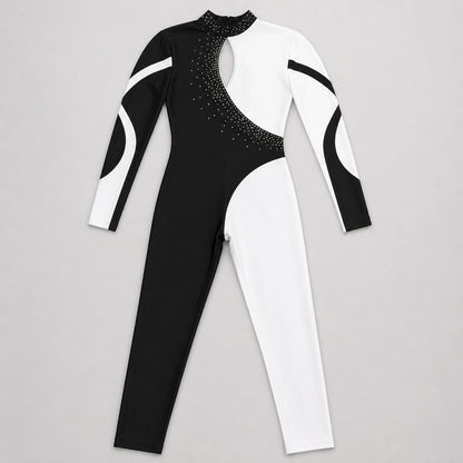 ballet leotard — Black and white unitard mesh construction detail — view 8