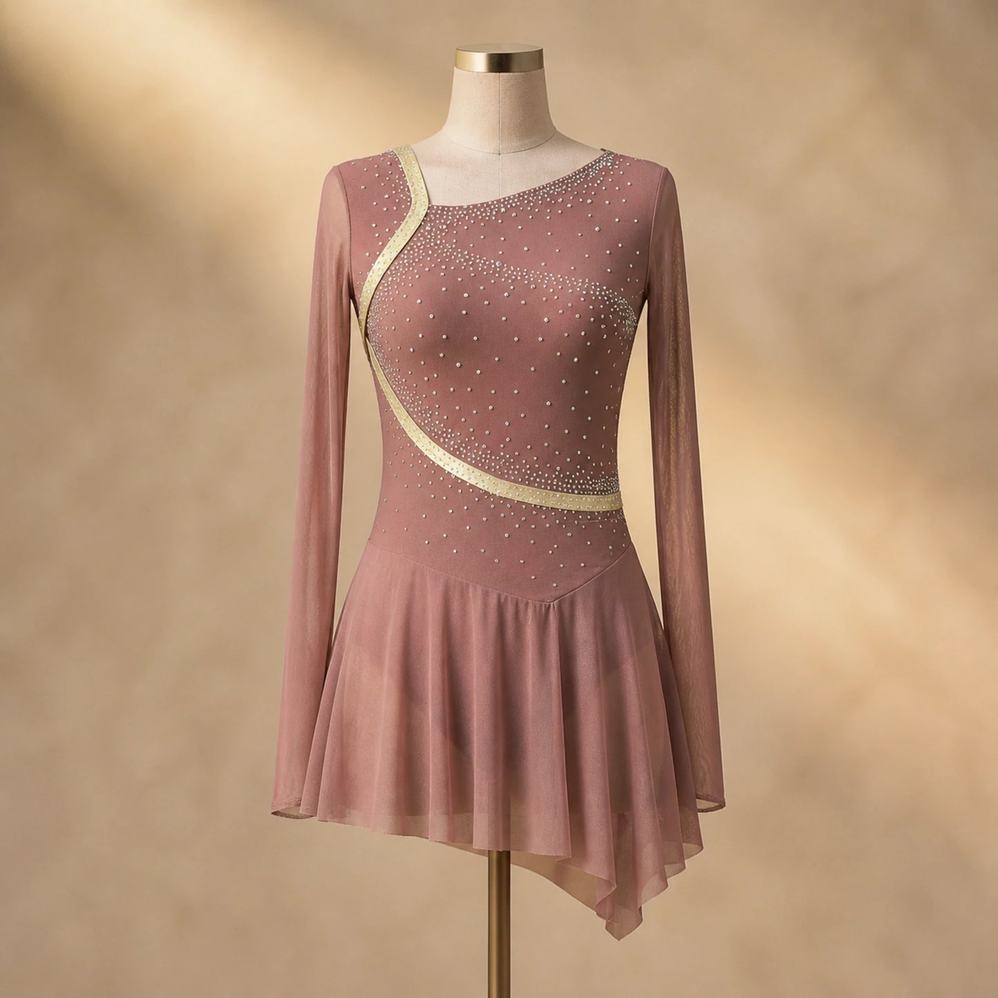 ballet leotard — Dusty Pink Criss Cross women's modern dance dress complete front view — view 10