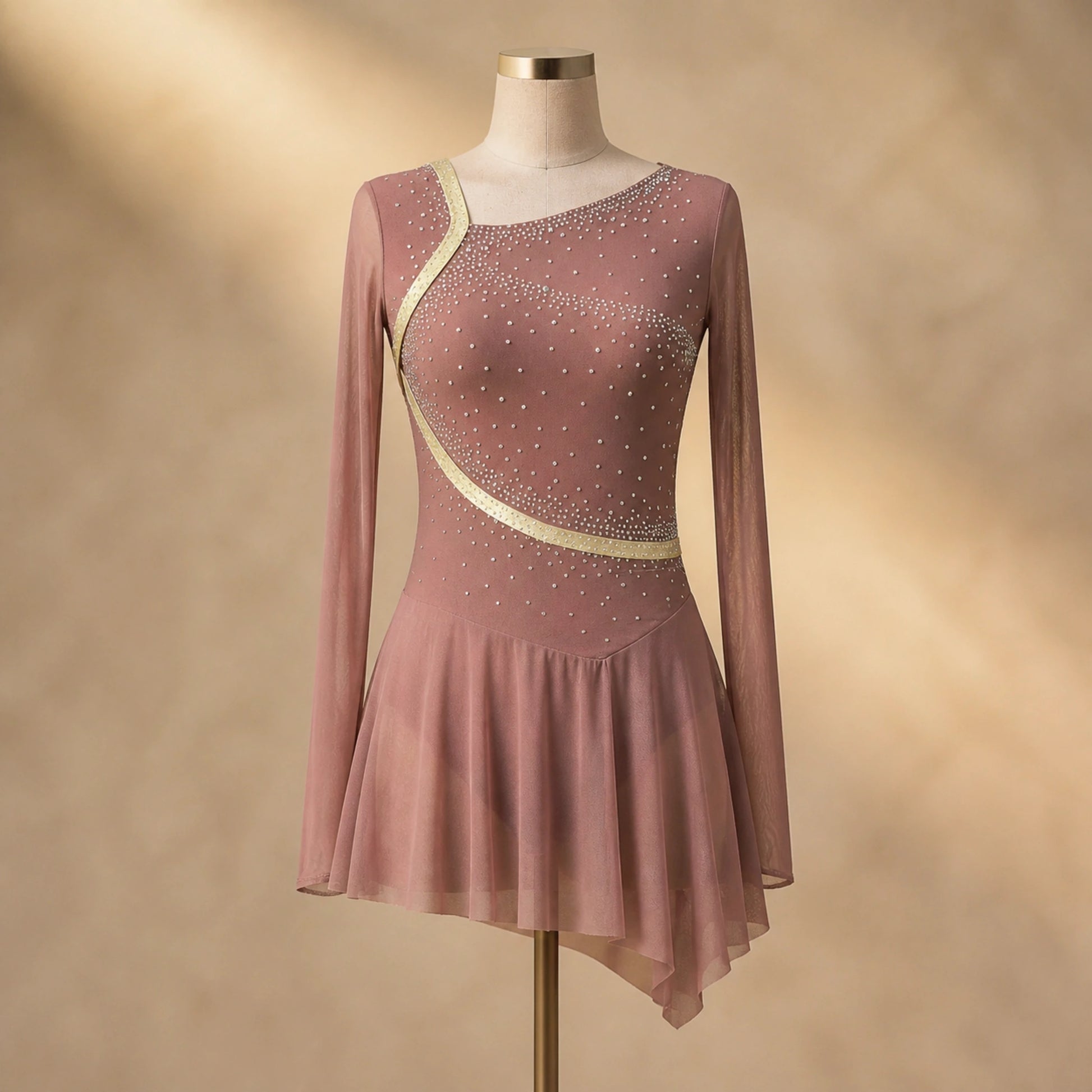 ballet leotard — Dusty Pink Criss Cross women's modern dance dress complete front view — view 10