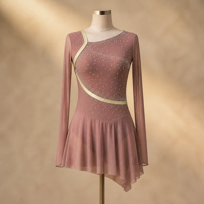 ballet leotard — Dusty Pink Criss Cross women's modern dance dress complete front view — view 10