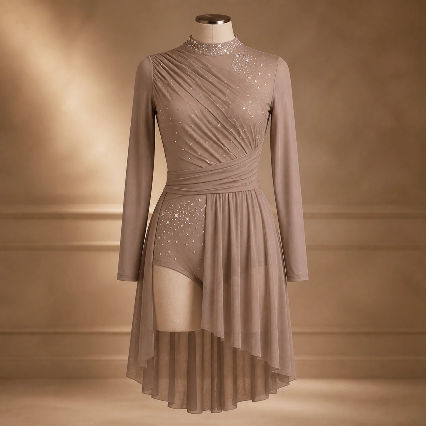 ballet leotard — Dusty Pink High Low women's modern dance dress complete front view — view 6