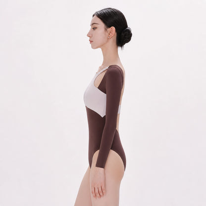 Brown and Ivory Cutout ballet leotard side — view 3