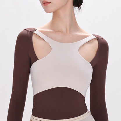 Brown and Ivory Cutout ballet leotard detail — view 4