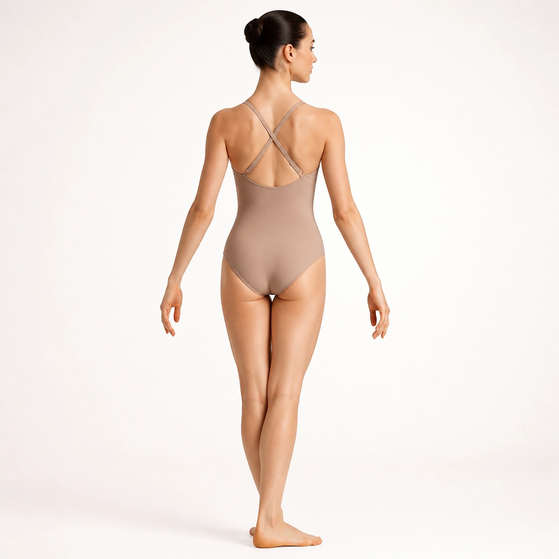 Nude ballet leotard adjustable cross back strap view — view 2