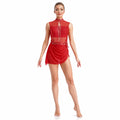ballet leotard — Red Strappy Skirt women's dance costume front view