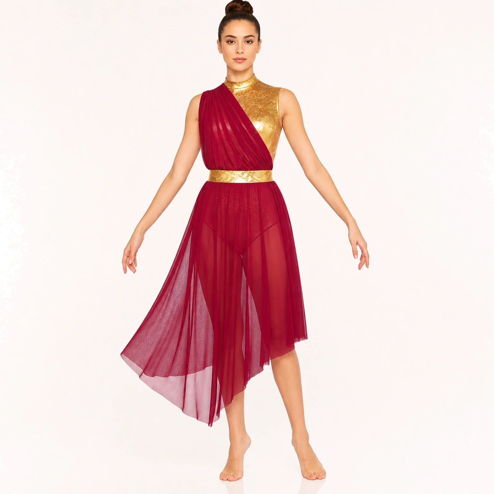 ballet leotard — Burgundy Long Skirt women's dance costume front view — view 10