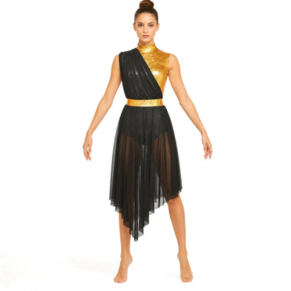 ballet leotard — Black Long Skirt women's dance costume front view — view 11