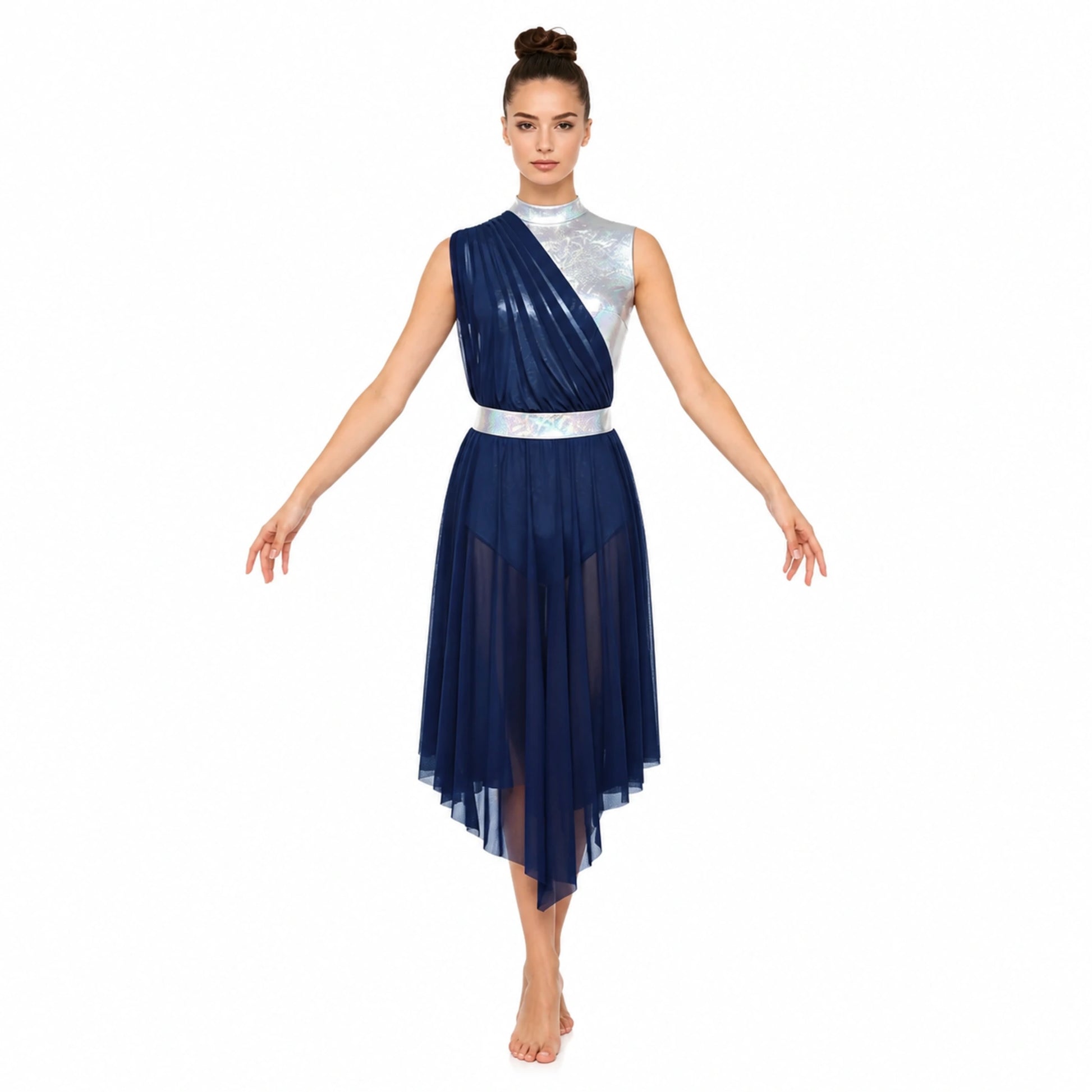 ballet leotard — Navy Long Skirt women's dance costume front view — view 12