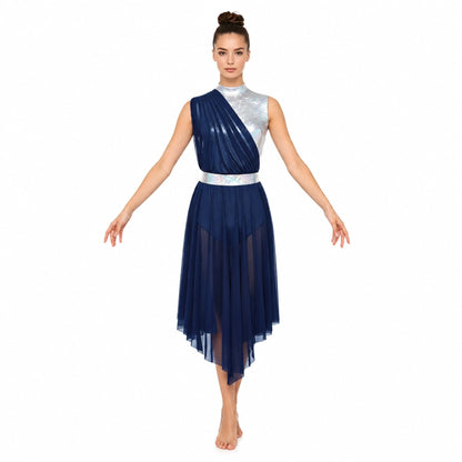ballet leotard — Navy Long Skirt women's dance costume front view — view 12