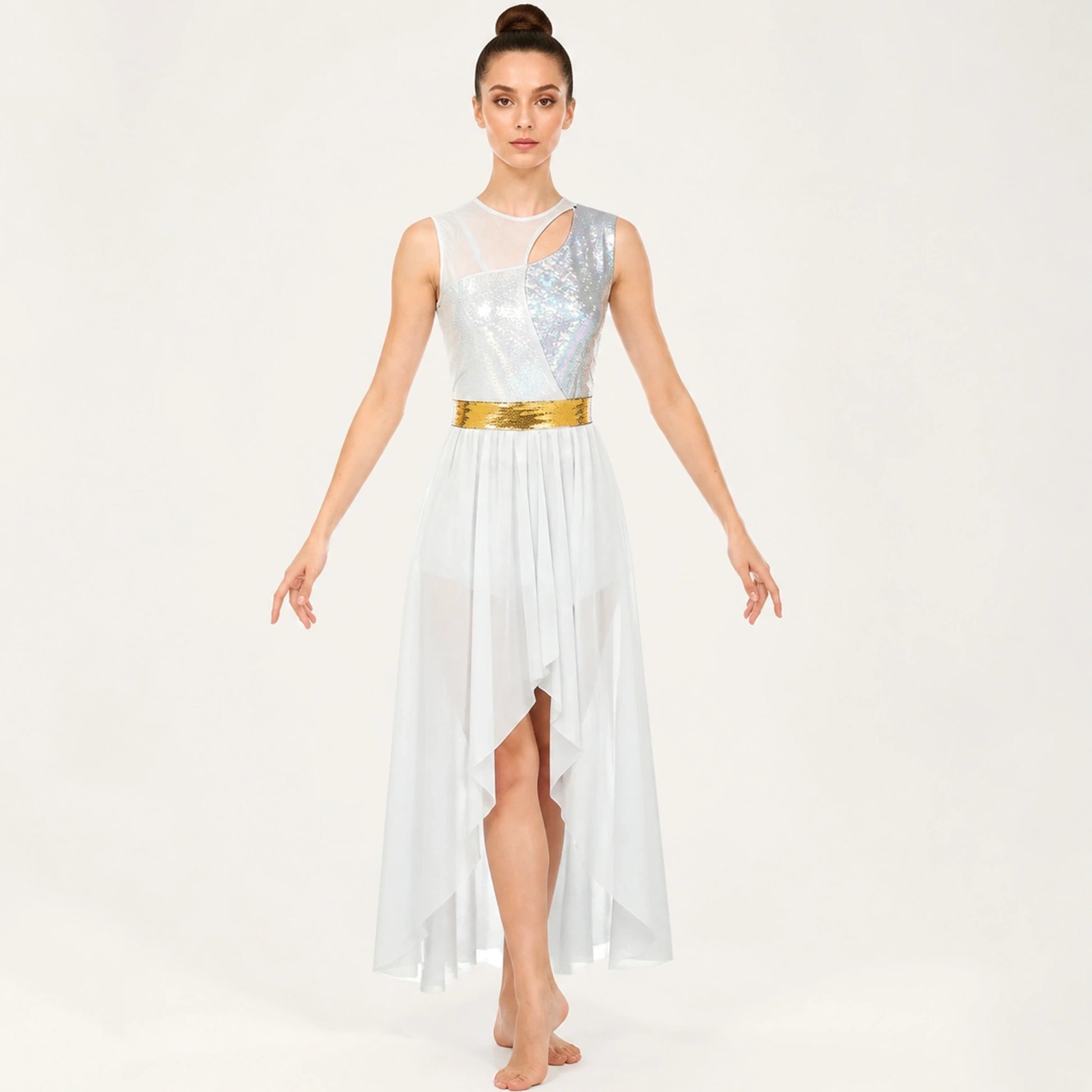 ballet leotard — White Gold Belt women's dance costume front view — view 15