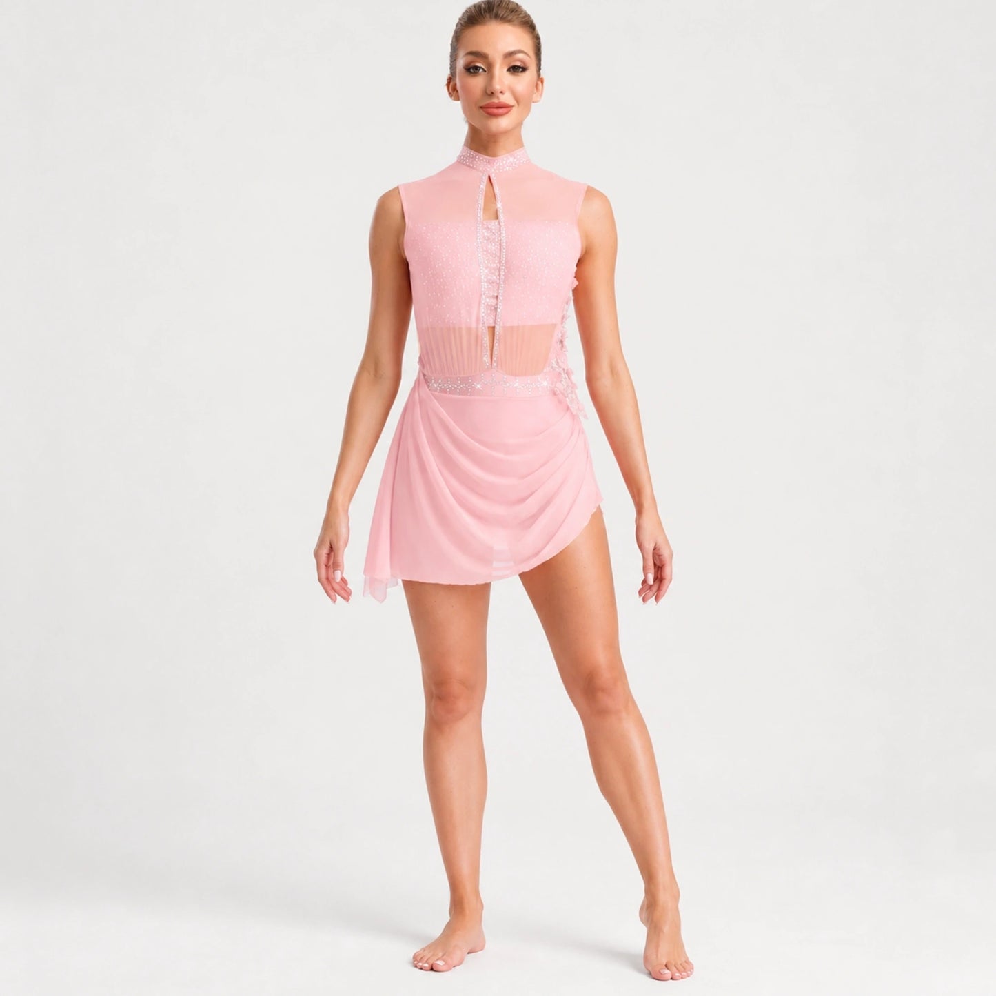 ballet leotard — Pink Strappy Skirt women's dance costume front view — view 3