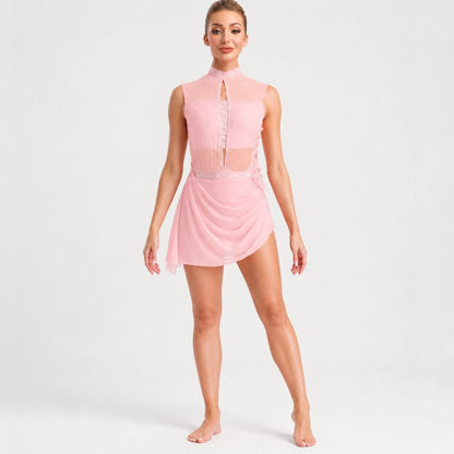 ballet leotard — Pink Strappy Skirt women's dance costume front view — view 3