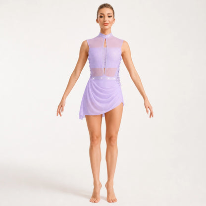 ballet leotard — Lavender Strappy Skirt women's dance costume front view — view 4