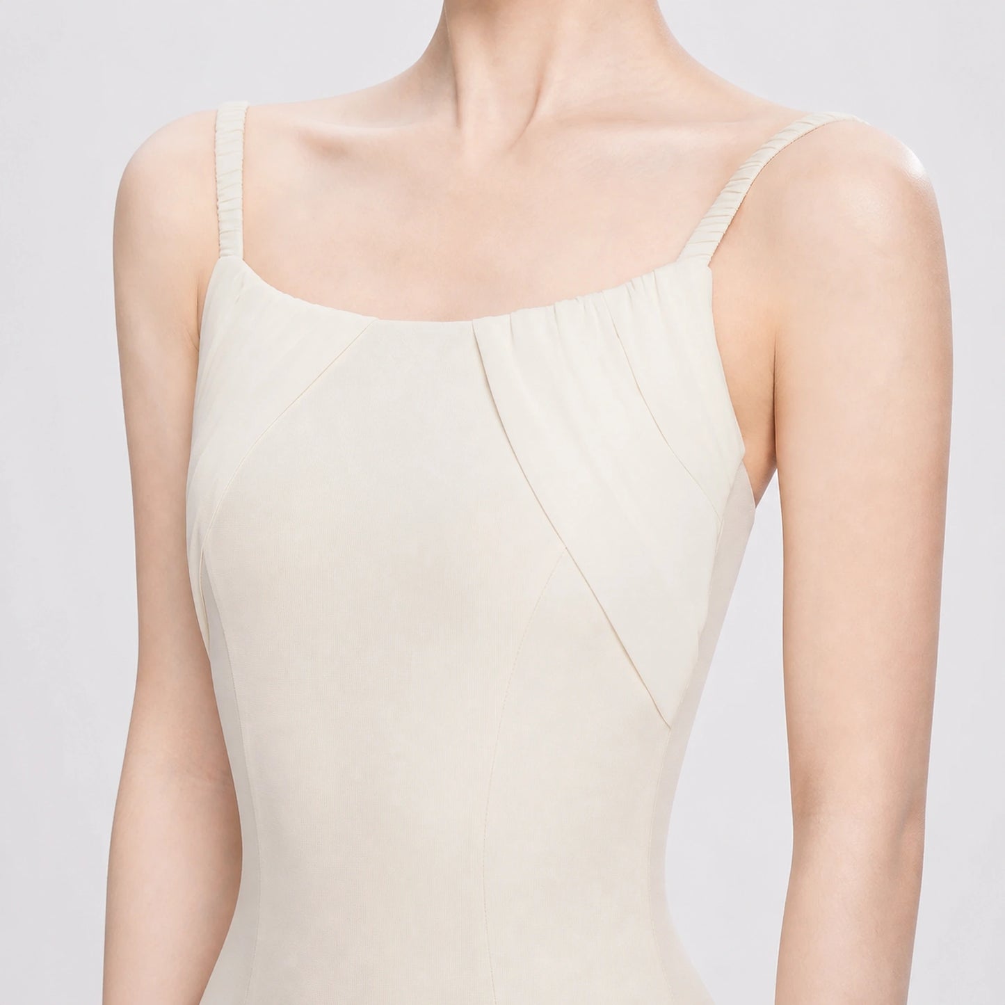 ballet leotard — Ivory pleated neckline construction detail — view 6
