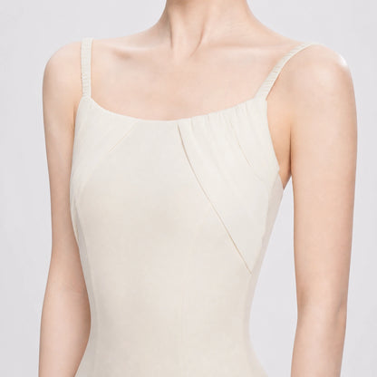 ballet leotard — Ivory pleated neckline construction detail — view 6