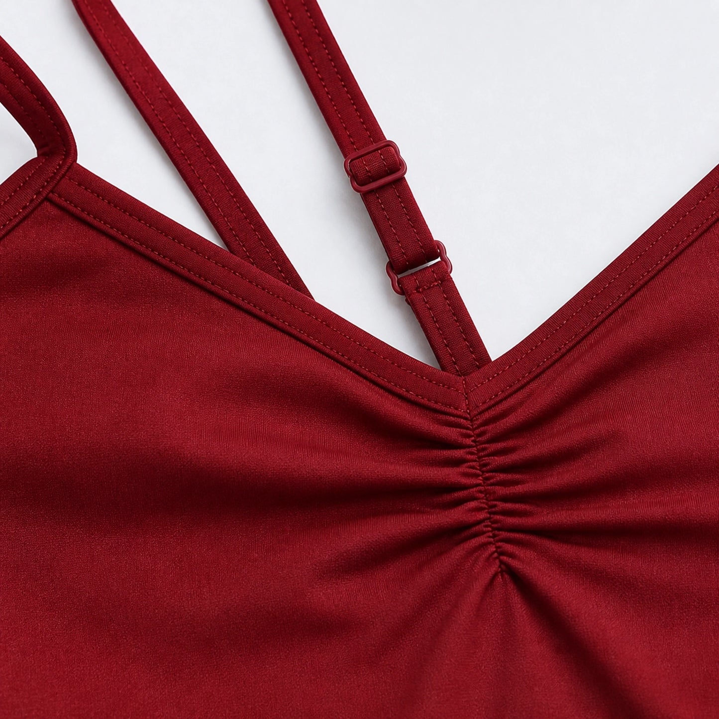 ballet leotard — Burgundy adjustable strap and gathered neckline construction detail — view 18