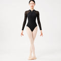 Black zip front long sleeve lace ballet leotard view