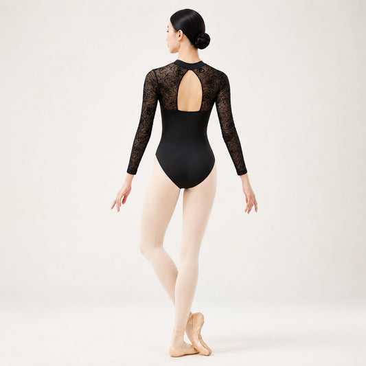 Black lace ballet leotard keyhole back view — view 2
