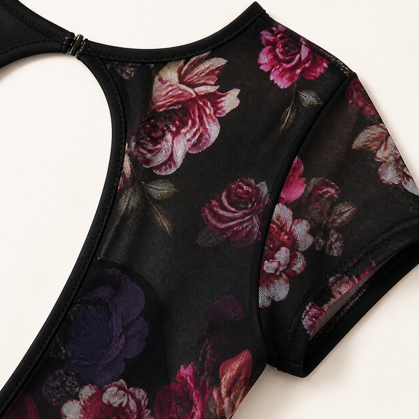 ballet leotard — Black floral mesh and open back binding construction detail — view 4