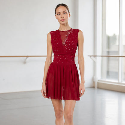 ballet leotard — Burgundy mesh open back front — view 7