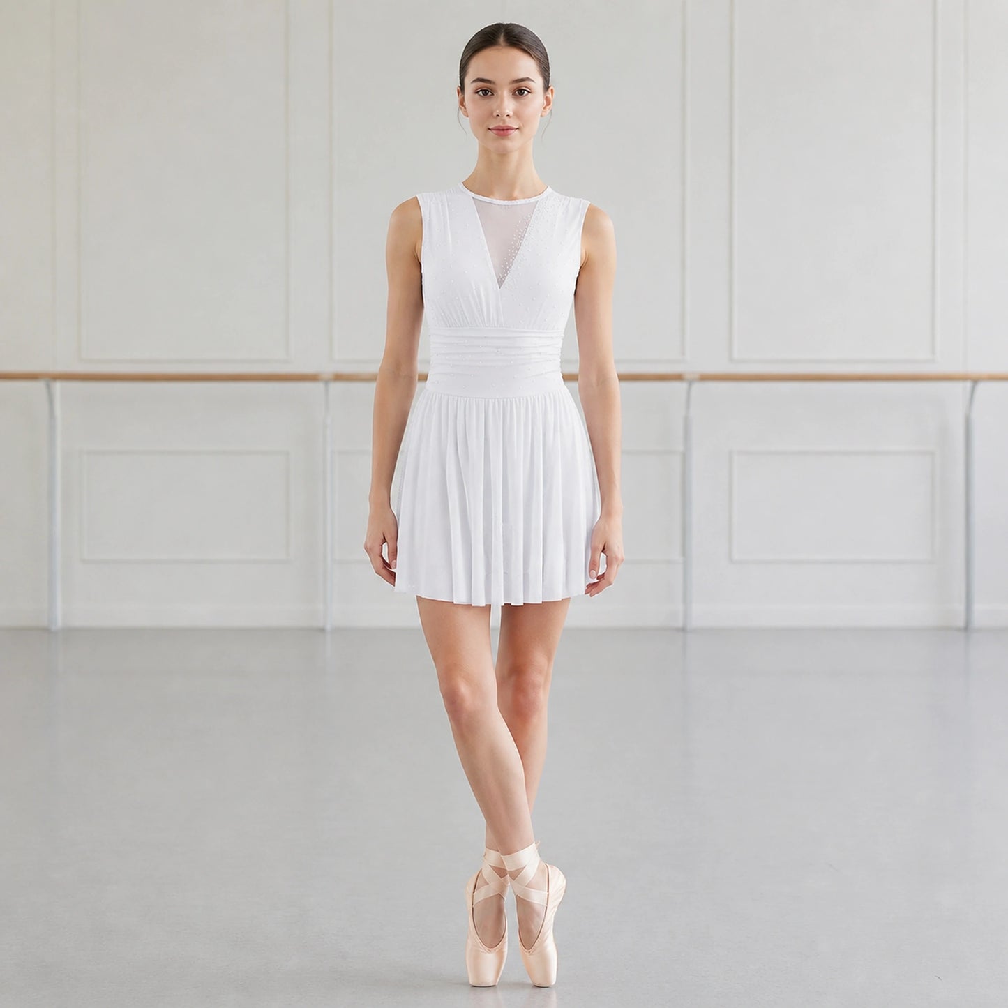 ballet leotard — White mesh open back front — view 9
