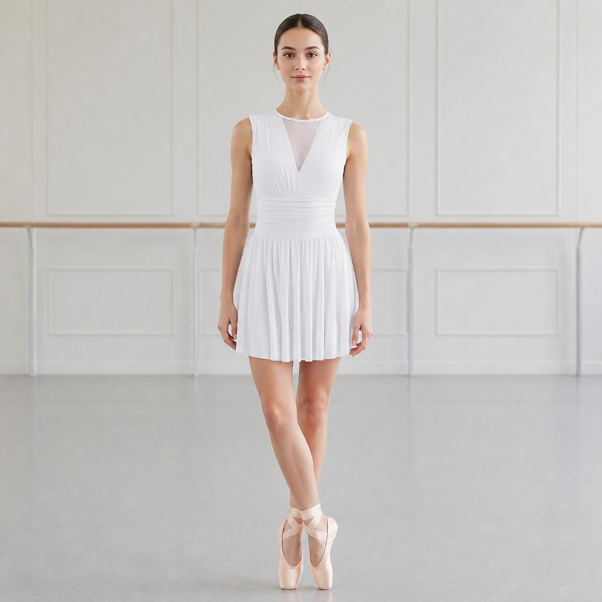 ballet leotard — White mesh open back front — view 9
