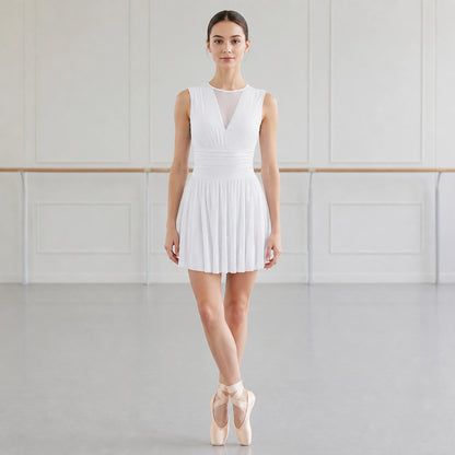 ballet leotard — White mesh open back front — view 9