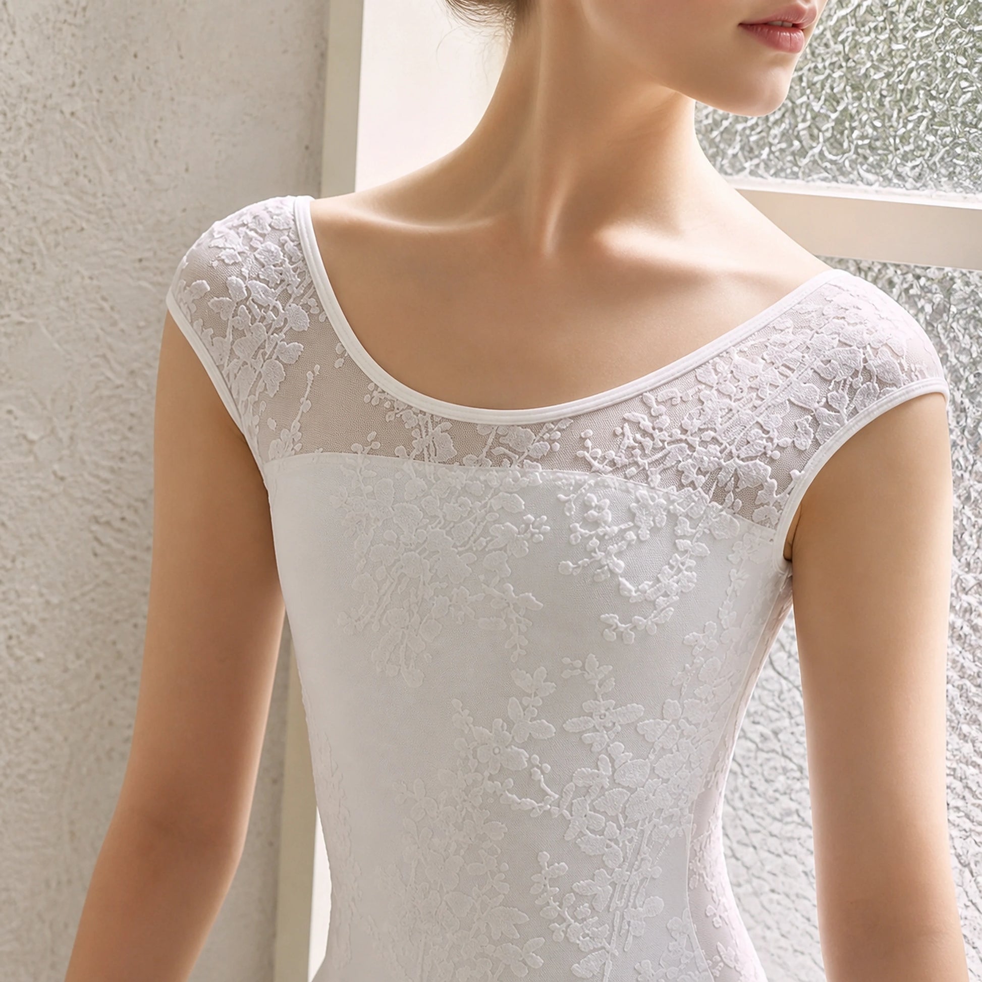 ballet leotard — White floral lace construction detail — view 7