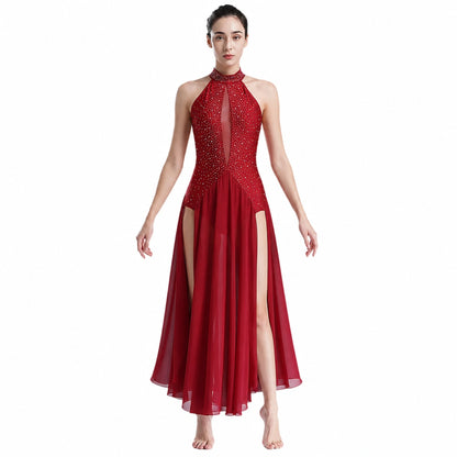 ballet leotard — Burgundy Strappy Dress women's long dance front view