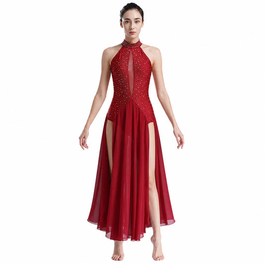 ballet leotard — Burgundy Strappy Dress women's long dance front view