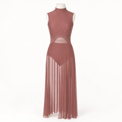 ballet leotard — Taupe Fringe Dress women's long dance front view — view 10