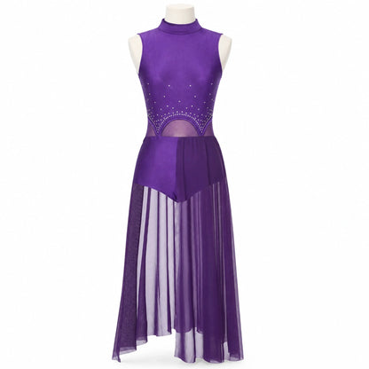 ballet leotard — Purple Fringe Dress women's long dance front view — view 11