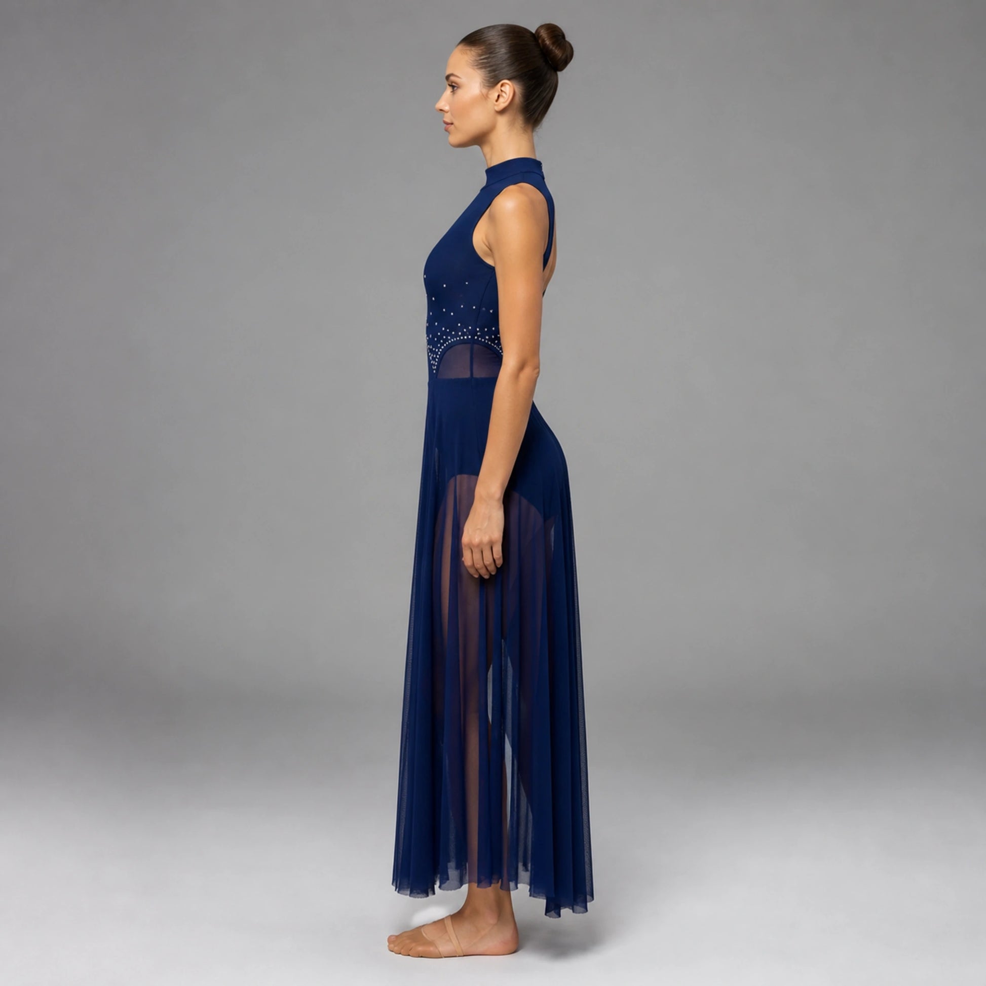 ballet leotard — Navy fringe dance dress side view — view 13