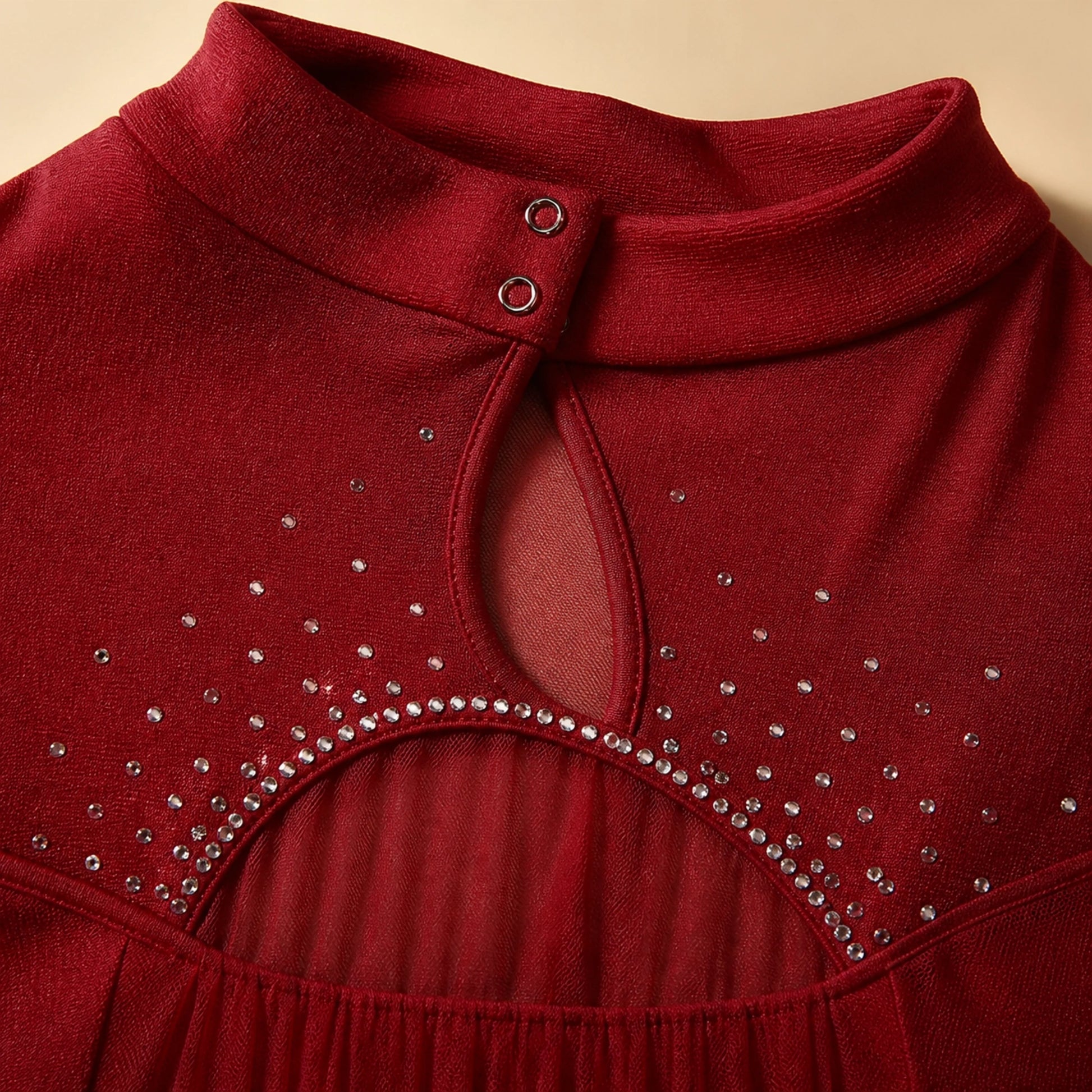 ballet leotard — Burgundy fringe dress neckline and rhinestone detail — view 14