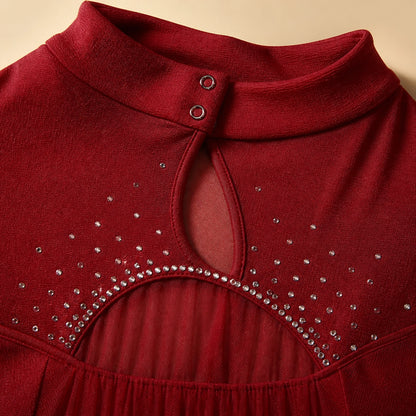 ballet leotard — Burgundy fringe dress neckline and rhinestone detail — view 14
