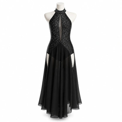 ballet leotard — Black Strappy Dress women's long dance front view — view 2