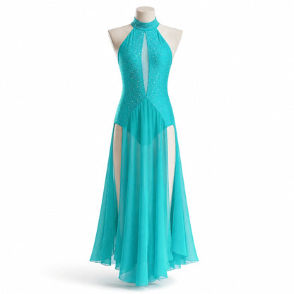 ballet leotard — Teal Strappy Dress women's long dance front view — view 4