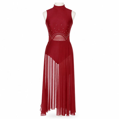 ballet leotard — Burgundy Fringe Dress women's long dance front view — view 5